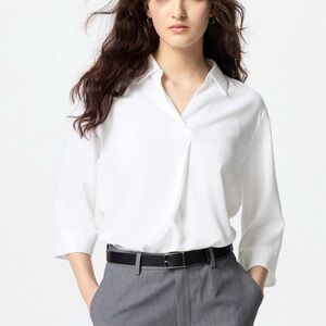 Uniqlo Skipper Collar 3/4 Sleeve Women's White Blouse Sz XS